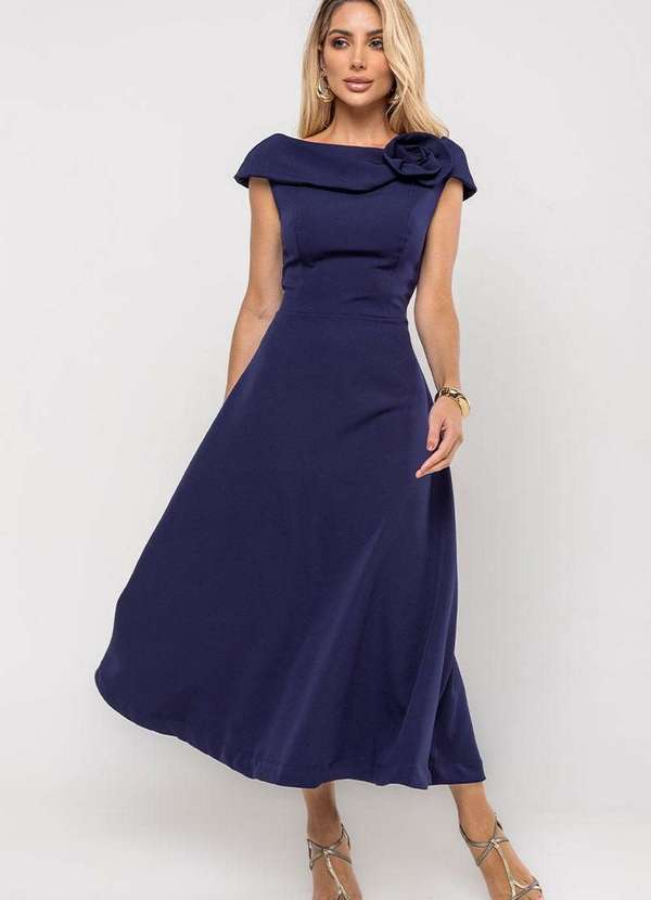 Miss Misses - Vestido Hilda C/Detalhe Flor na Gola Azul 3