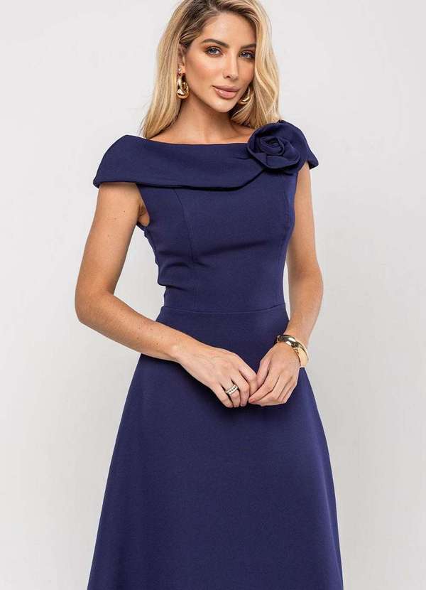 Miss Misses - Vestido Hilda C/Detalhe Flor na Gola Azul 4