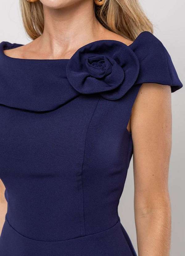 Miss Misses - Vestido Hilda C/Detalhe Flor na Gola Azul 6