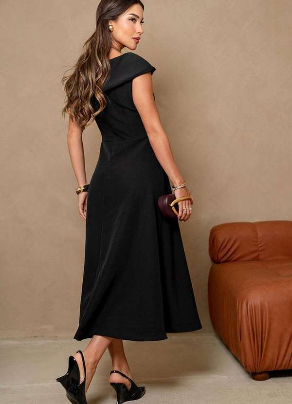 Miss Misses - Vestido Hilda C/Detalhe Flor na Gola Preto 2