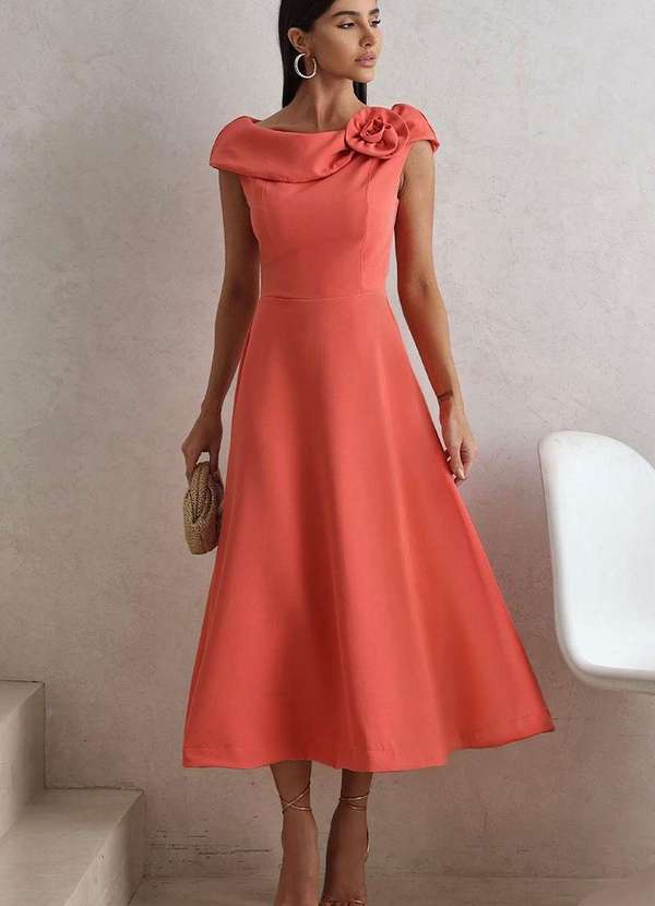 Miss Misses - Vestido Hilda C/Detalhe Flor na Gola Laranja