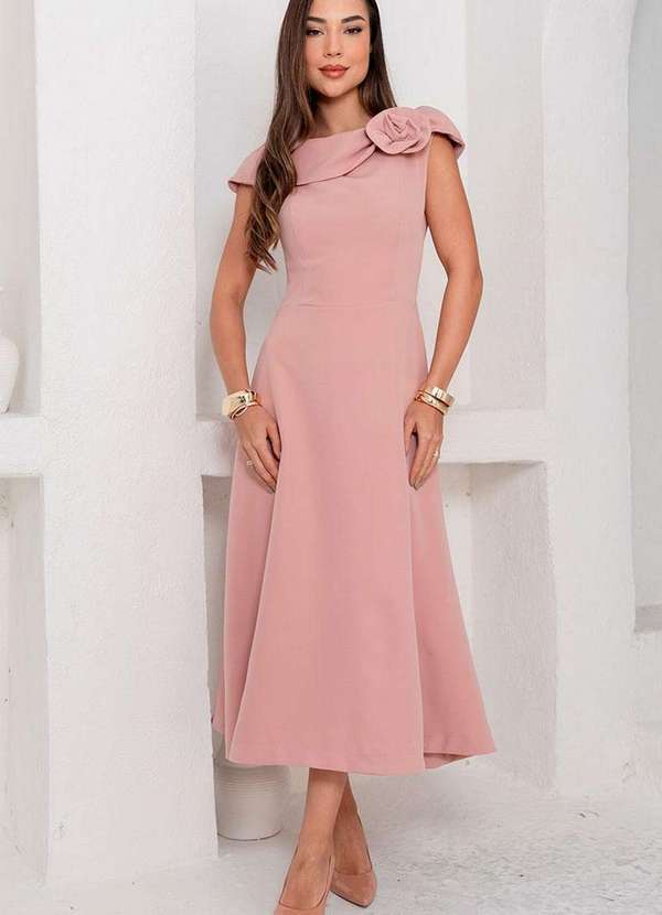 Miss Misses - Vestido Hilda C/Detalhe Flor na Gola Rosa