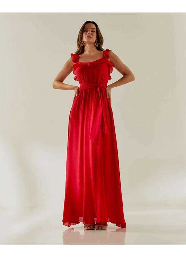 Innocence - Vestido Innocence Longo com Babado Vermelho Vermelho