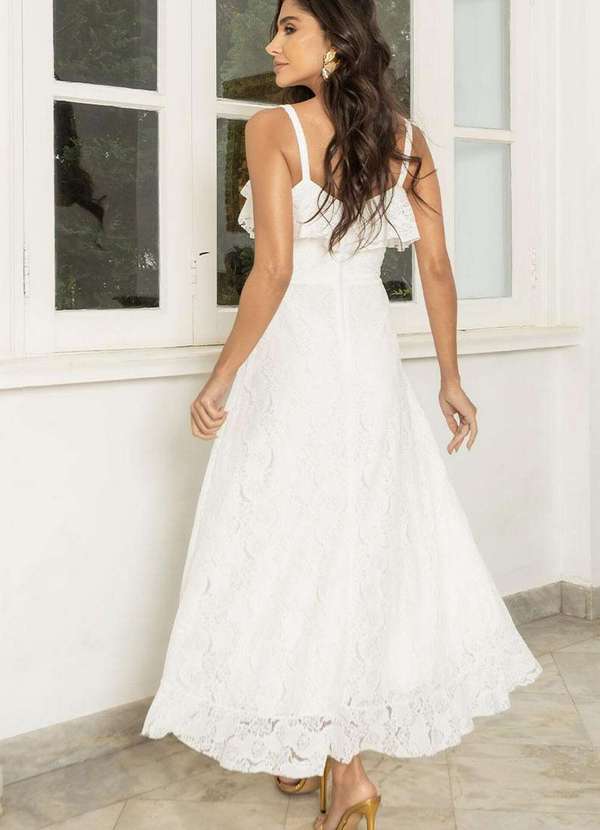 Miss Misses - Vestido Iris Rendado com Alcas Finas e Babados Branco 2