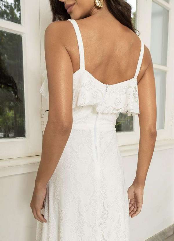 Miss Misses - Vestido Iris Rendado com Alcas Finas e Babados Branco 7