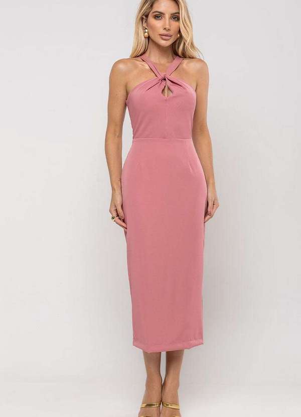 Miss Misses - Vestido Janaina Md Transpassado C/Cinto Gola Rosa 1