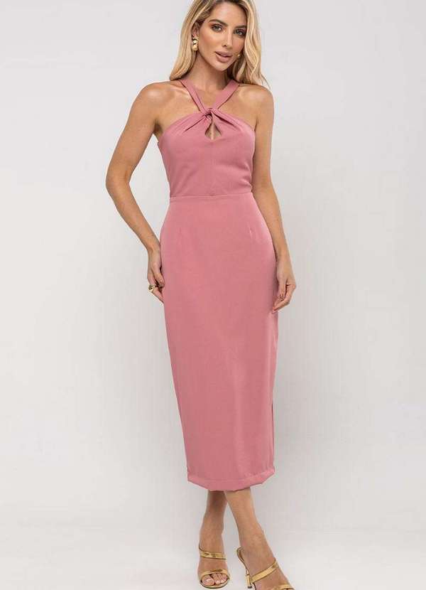 Miss Misses - Vestido Janaina Md Transpassado C/Cinto Gola Rosa 3