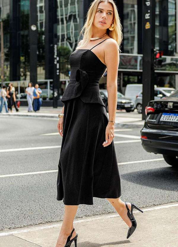 Miss Misses - Vestido Jessica c/ Detalhe Flor na Cintura Preto