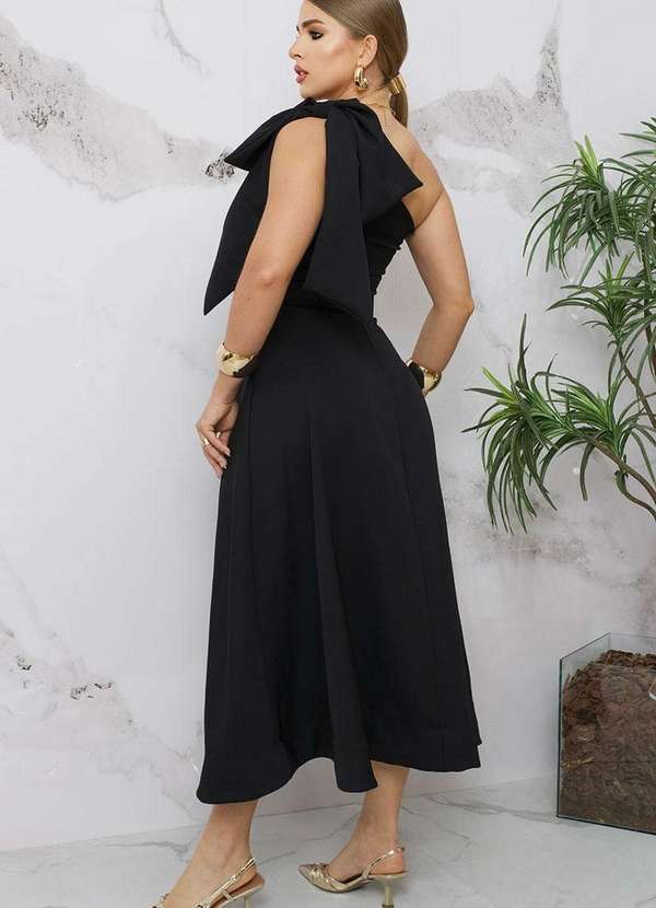 Miss Misses - Vestido Julia um Ombro So C/Laco e c/ Cinto Preto 2