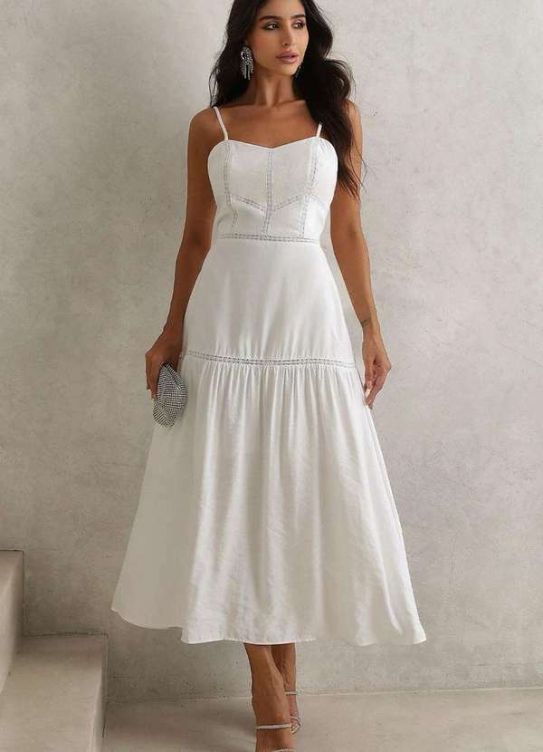 Miss Misses - Vestido Karina Longo com Detalhe Guipir Branco