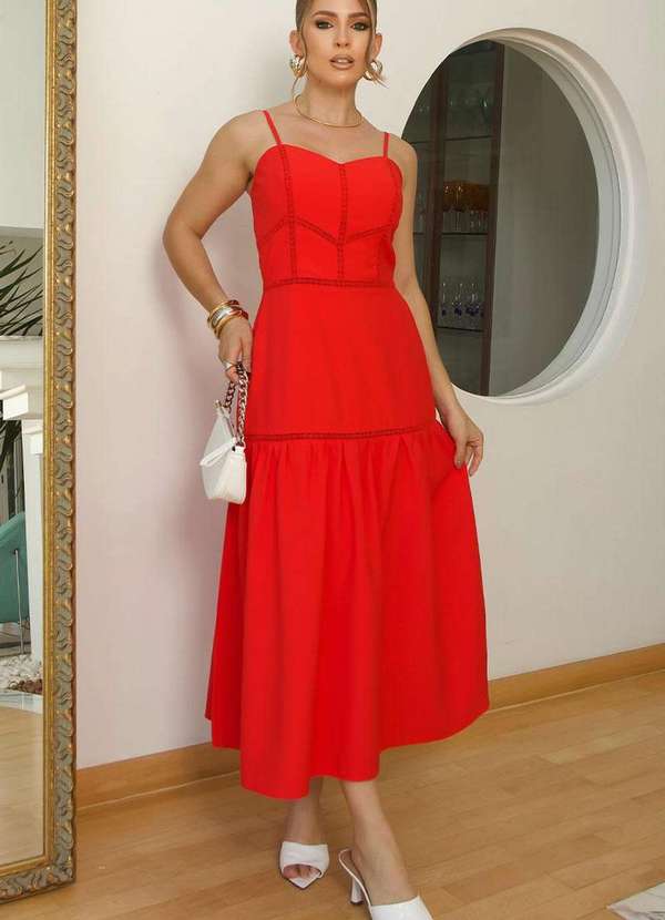 Miss Misses - Vestido Karina Longo com Detalhe Guipir Vermelho 3