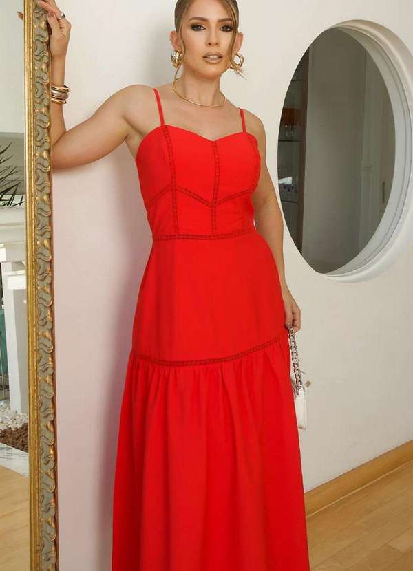 Miss Misses - Vestido Karina Longo com Detalhe Guipir Vermelho 5
