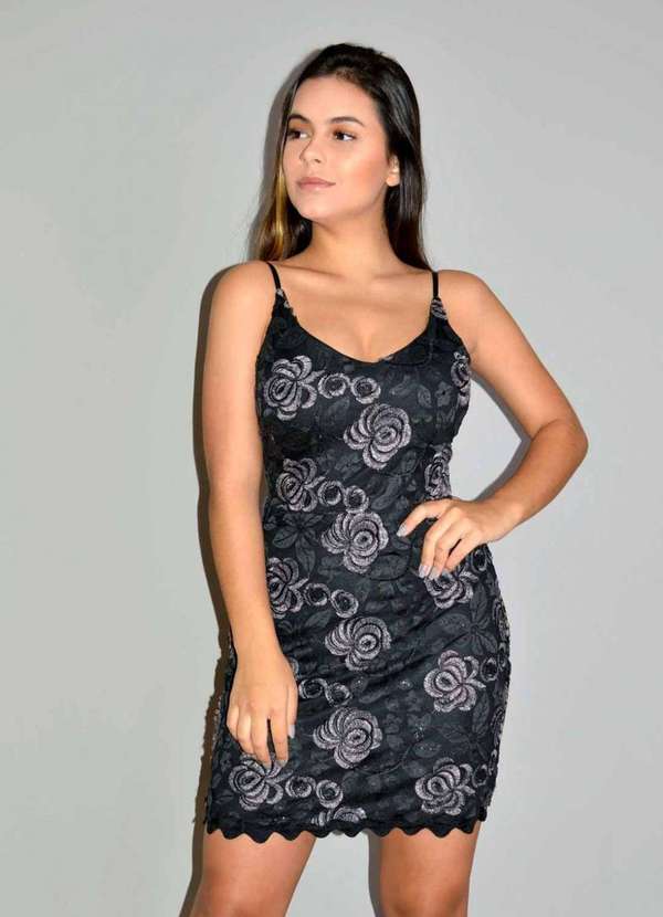 Karmani - Vestido Karmani Justo Bordado com Paete Preto Preto