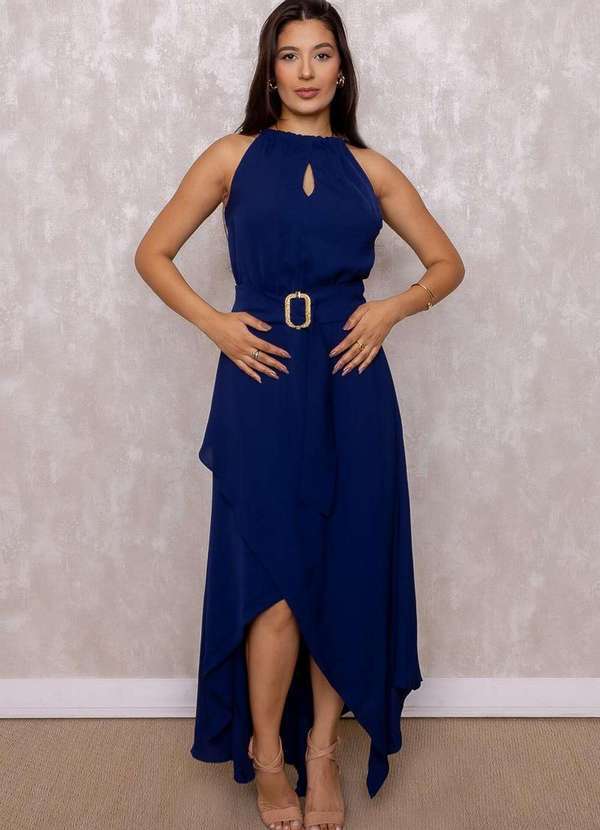 Karmani - Vestido Karmani Longo Crepe Assimetrico Azul