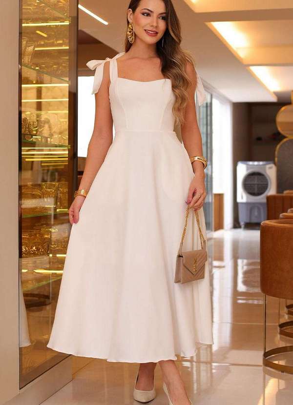 Miss Misses - Vestido Katia Longuete com Alca e Lacos Branco