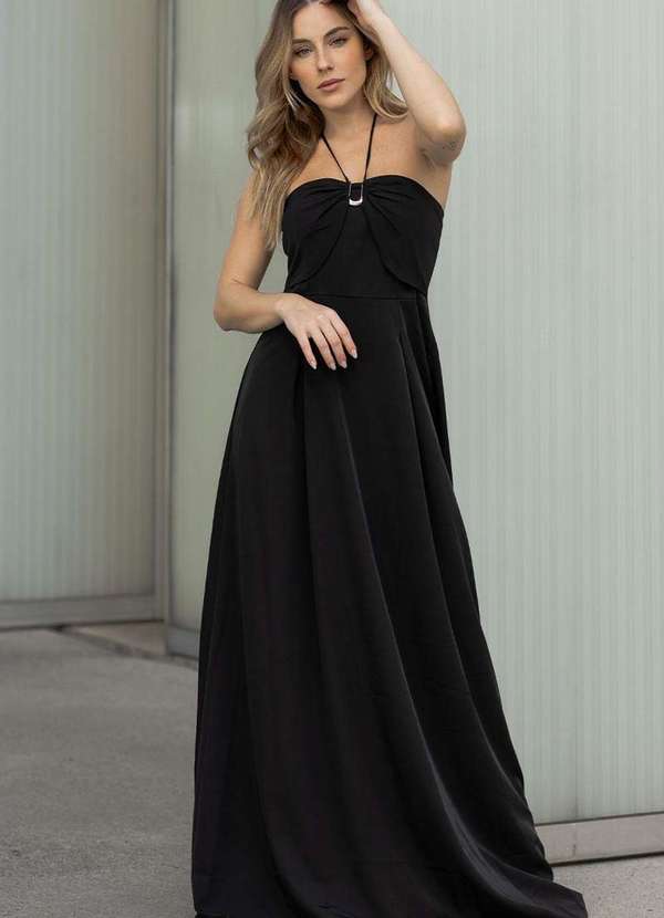 Miss Misses - Vestido Ketlyn Longo Frente Unica Preto