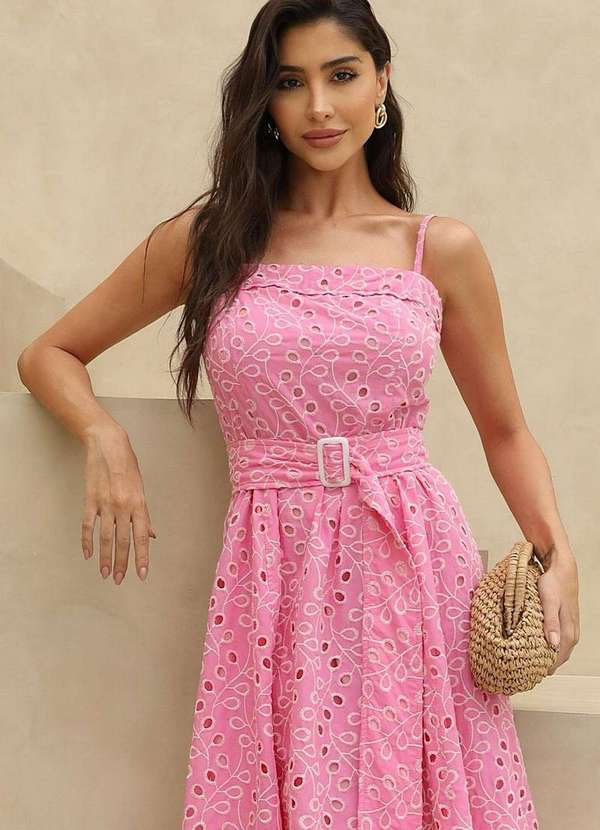 Miss Misses - Vestido Laise Bordado C/Faixa Rosa 3