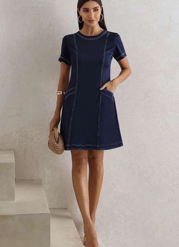 Miss Misses - Vestido Lavinia Gode c/ Detalhe Presponto Azul