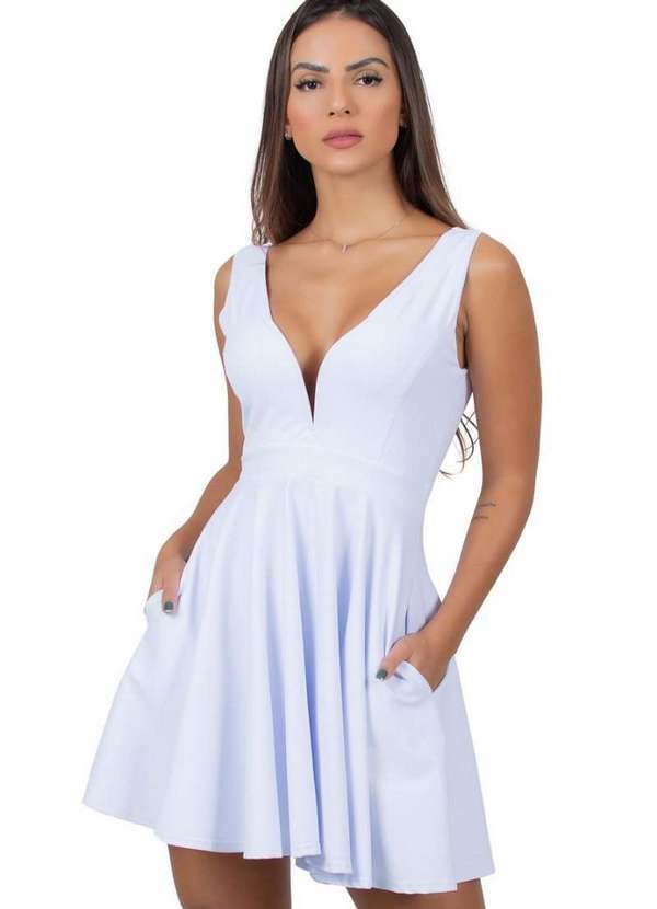 Miss Misses - Vestido Leticia com Bolso e Aro Decote V Branco