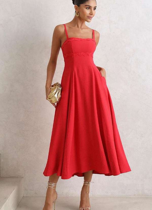 Miss Misses - Vestido Lidiane com Detalhe Guipir e com Alca Vermelho