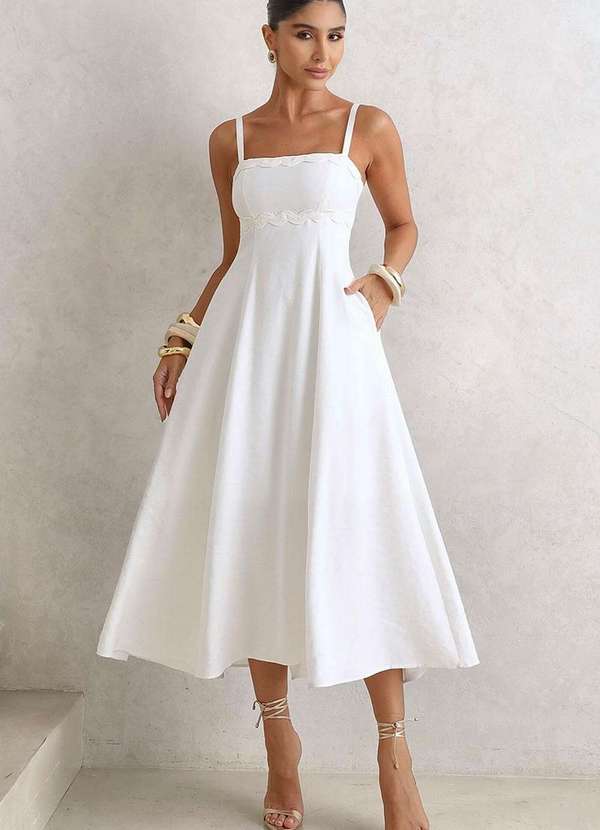 Miss Misses - Vestido Lidiane com Detalhe Guipir e com Alca Branco