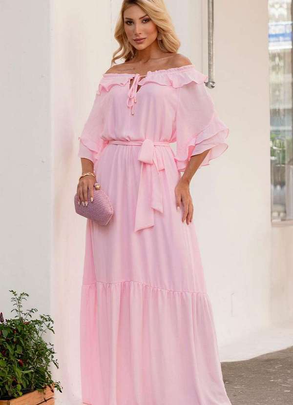 Miss Misses - Vestido Lilian Longo Crepe C/Faixa Rosa