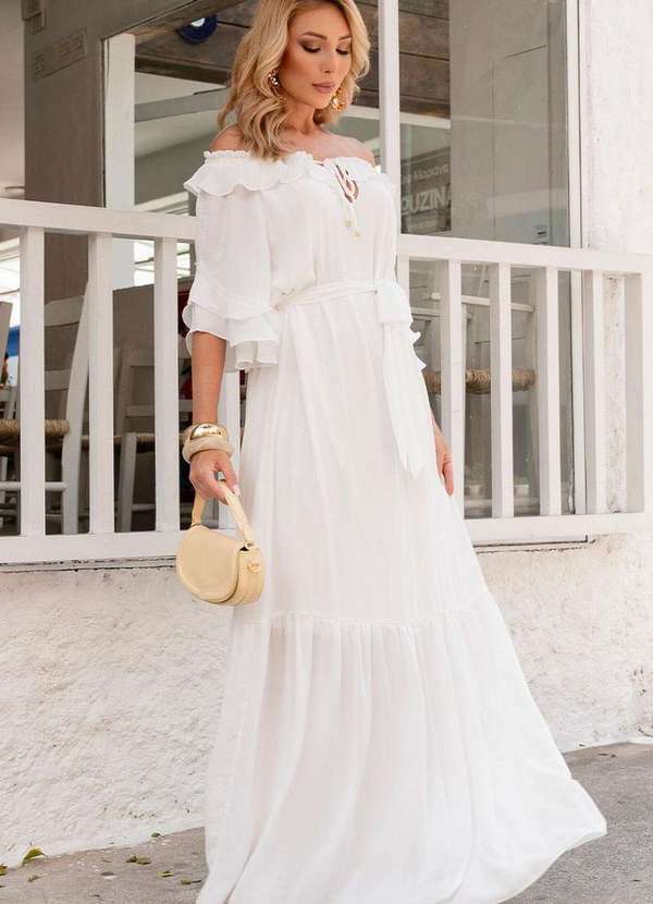 Miss Misses - Vestido Lilian Longo Crepe C/Faixa Branco 3