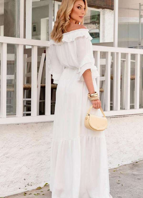 Miss Misses - Vestido Lilian Longo Crepe C/Faixa Branco 5