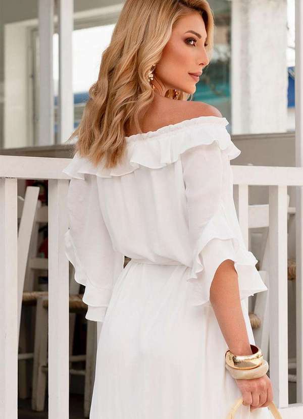 Miss Misses - Vestido Lilian Longo Crepe C/Faixa Branco 7