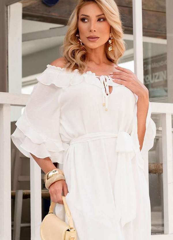 Miss Misses - Vestido Lilian Longo Crepe C/Faixa Branco 8