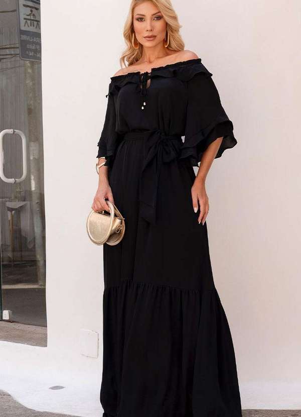 Miss Misses - Vestido Lilian Longo Crepe C/Faixa Preto