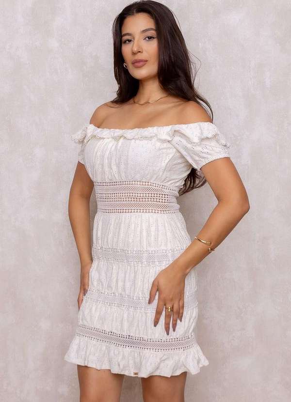 Limone - Vestido Limone Justo com Detalhe Ciganinha Branco