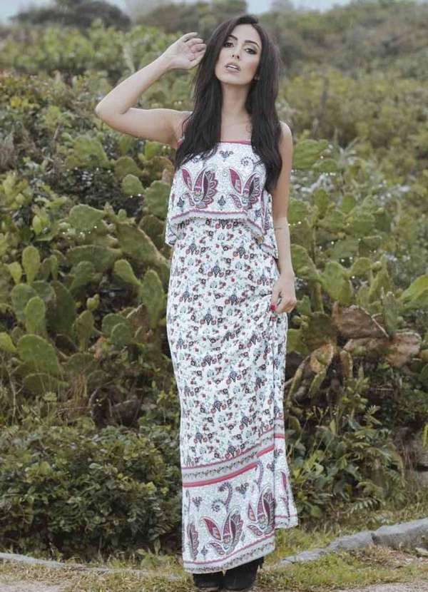 Limone - Vestido Limone Modas com Babado Estampado Azul Branco