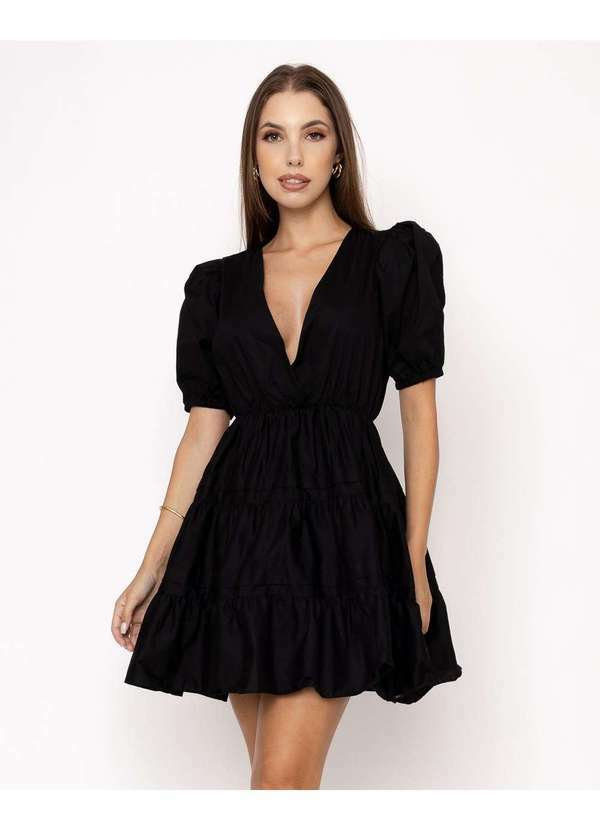 Limone - Vestido Limone Rodado Manga Princesa Preto Preto