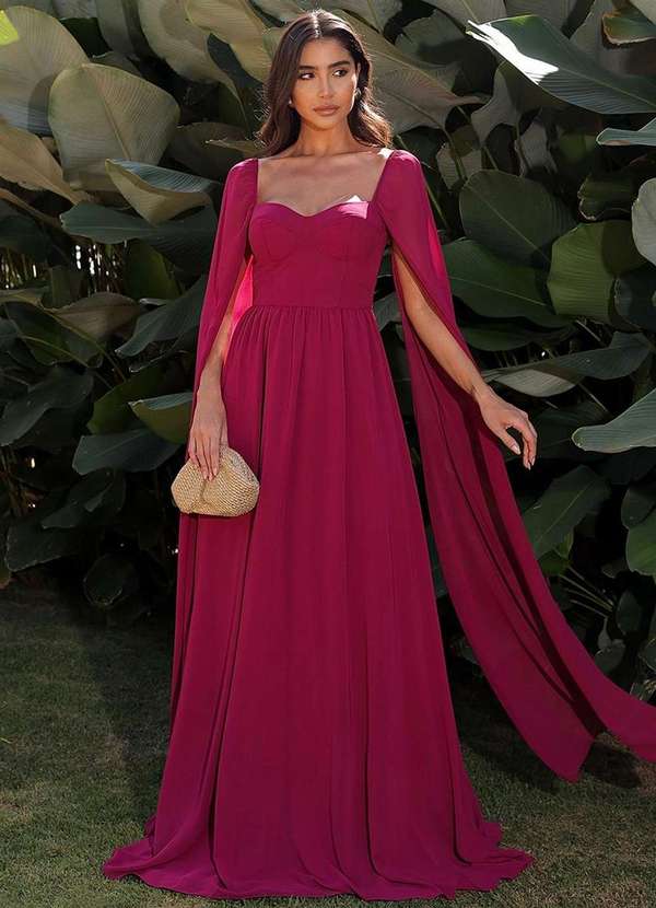 Dot Clothing Vestido Longo Dot Clothing Manga Capa Cereja Vermelho