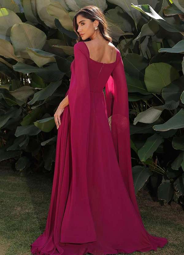 Dot Clothing - Vestido Longo Dot Clothing Manga Capa Cereja Vermelho 2