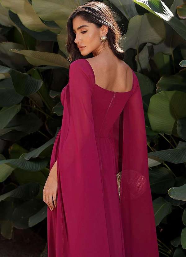 Dot Clothing - Vestido Longo Dot Clothing Manga Capa Cereja Vermelho 4