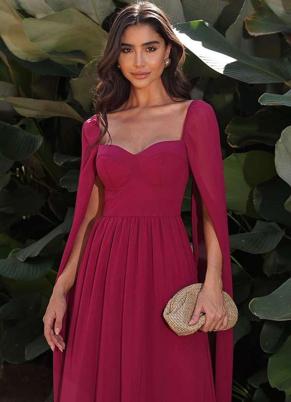 Dot Clothing - Vestido Longo Dot Clothing Manga Capa Cereja Vermelho 5