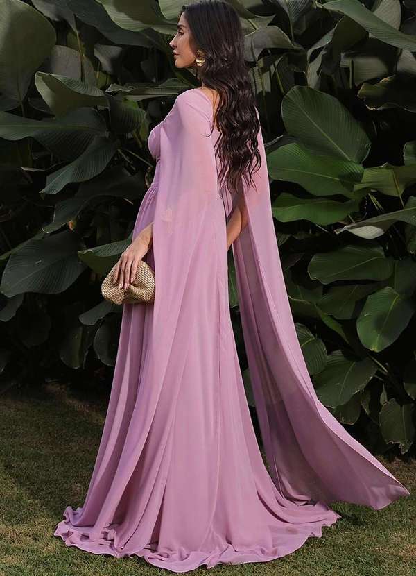 Dot Clothing - Vestido Longo Dot Clothing Manga Capa Rosa Rosa 2