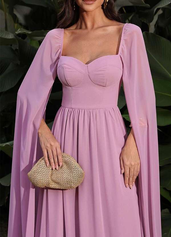 Dot Clothing - Vestido Longo Dot Clothing Manga Capa Rosa Rosa 3