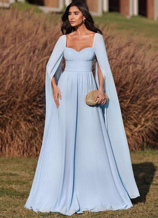 Dot Clothing - Vestido Longo Dot Clothing Manga Capa Azul