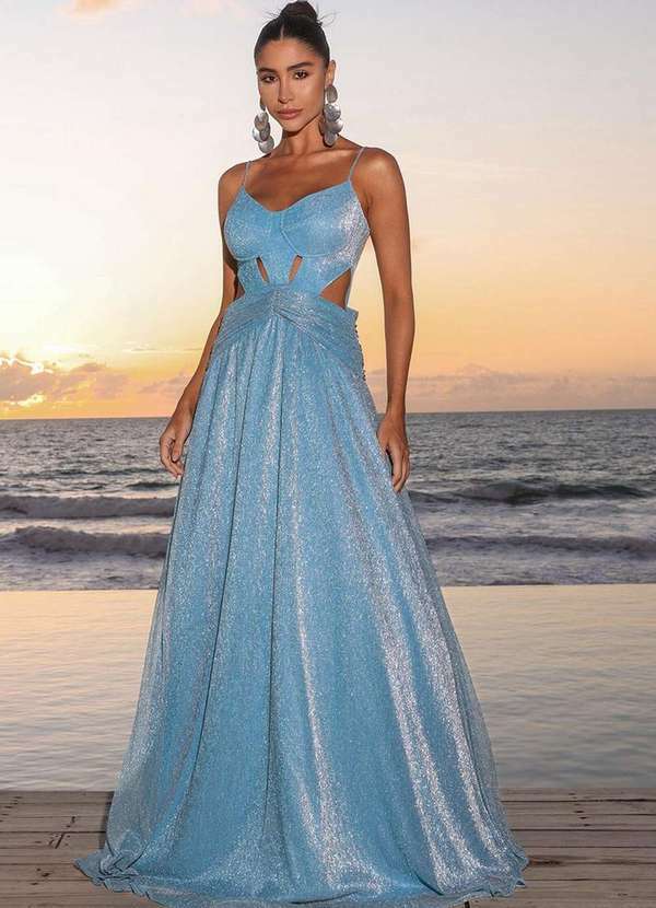 Dot Clothing - Vestido Longo Dot Clothing Mirabel Lurex Azul