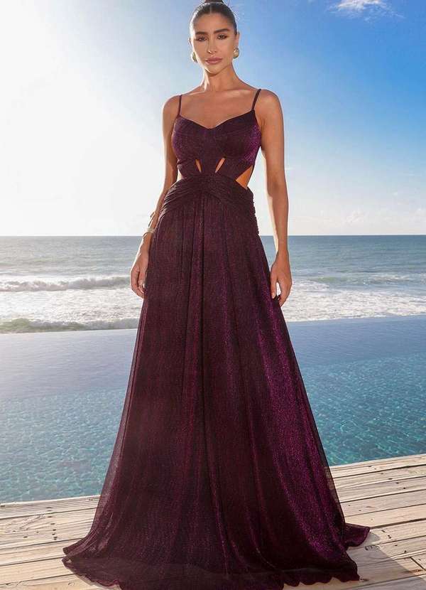 Dot Clothing - Vestido Longo Dot Clothing Mirabel Lurex Roxo