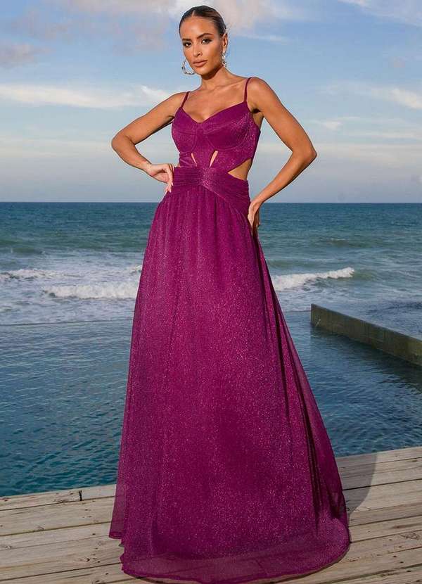 Dot Clothing - Vestido Longo Dot Clothing Mirabel Lurex Rosa