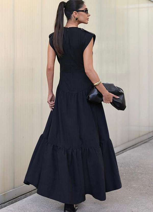 Dot Clothing - Vestido Longo Dot Clothing Pesponto Preto 2