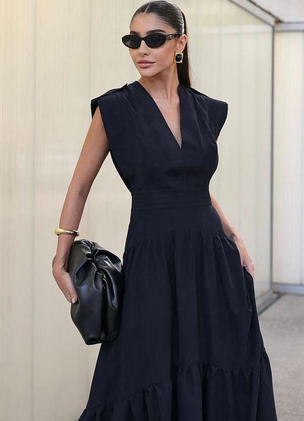 Dot Clothing - Vestido Longo Dot Clothing Pesponto Preto 4