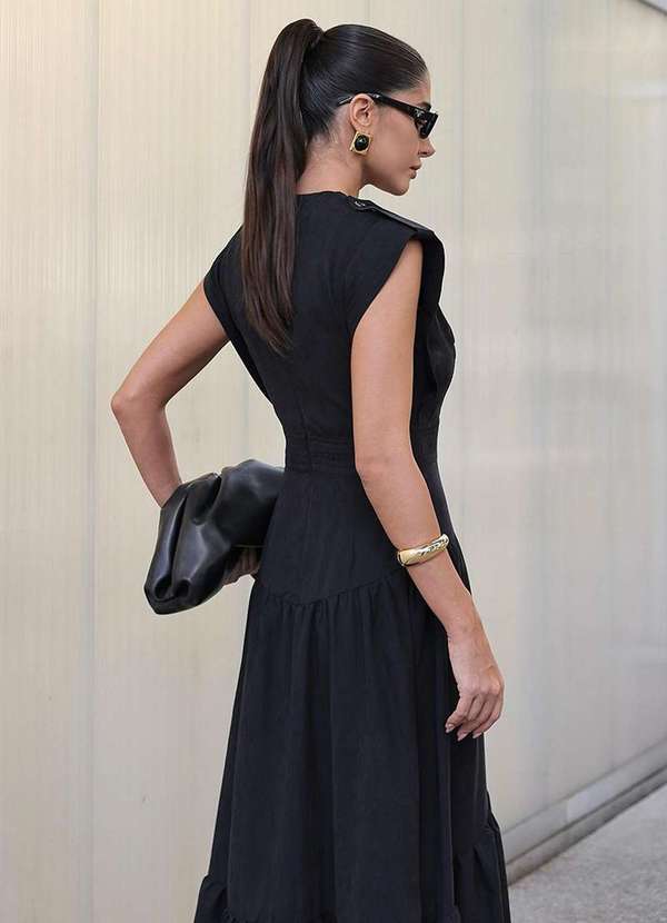 Dot Clothing - Vestido Longo Dot Clothing Pesponto Preto 5