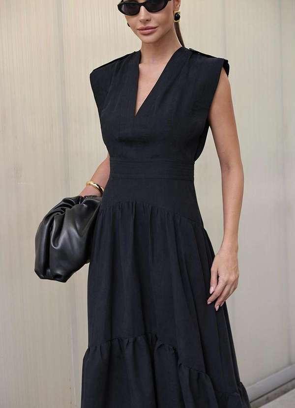 Dot Clothing - Vestido Longo Dot Clothing Pesponto Preto 7