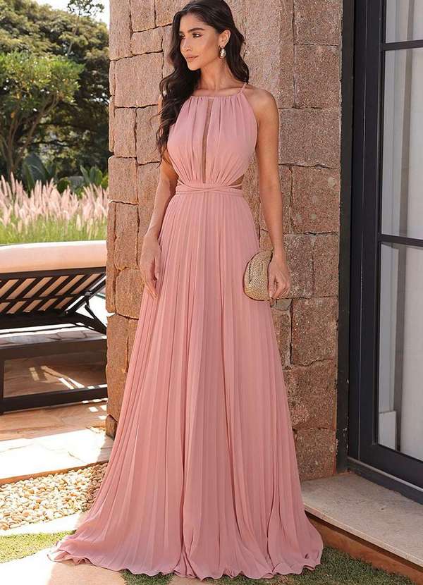 Dot Clothing - Vestido Longo Dot Clothing Saia Plissada Rosa