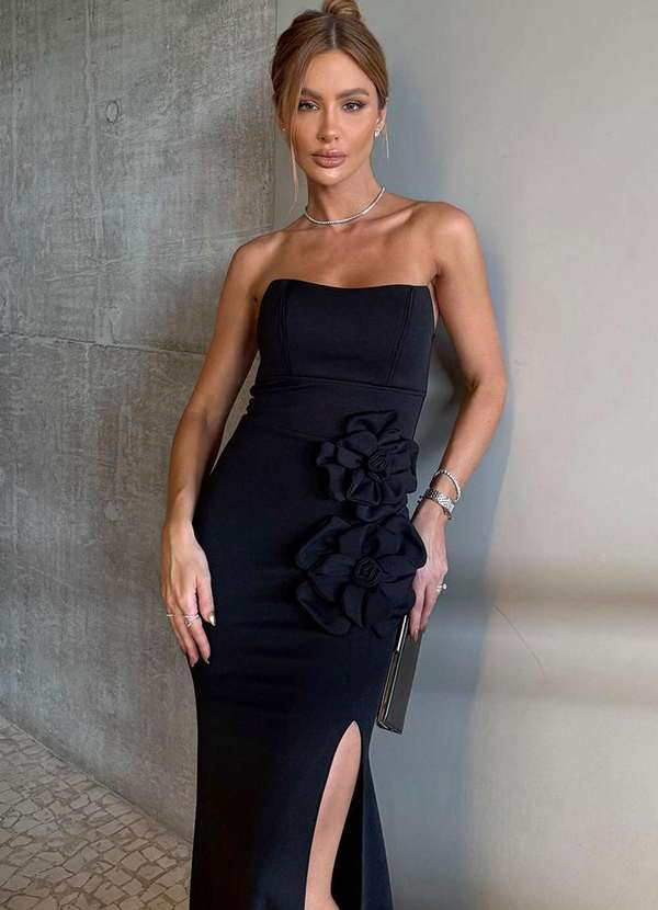 Dot Clothing - Vestido Longo Dot Clothing Tqc com Flor Preto 3